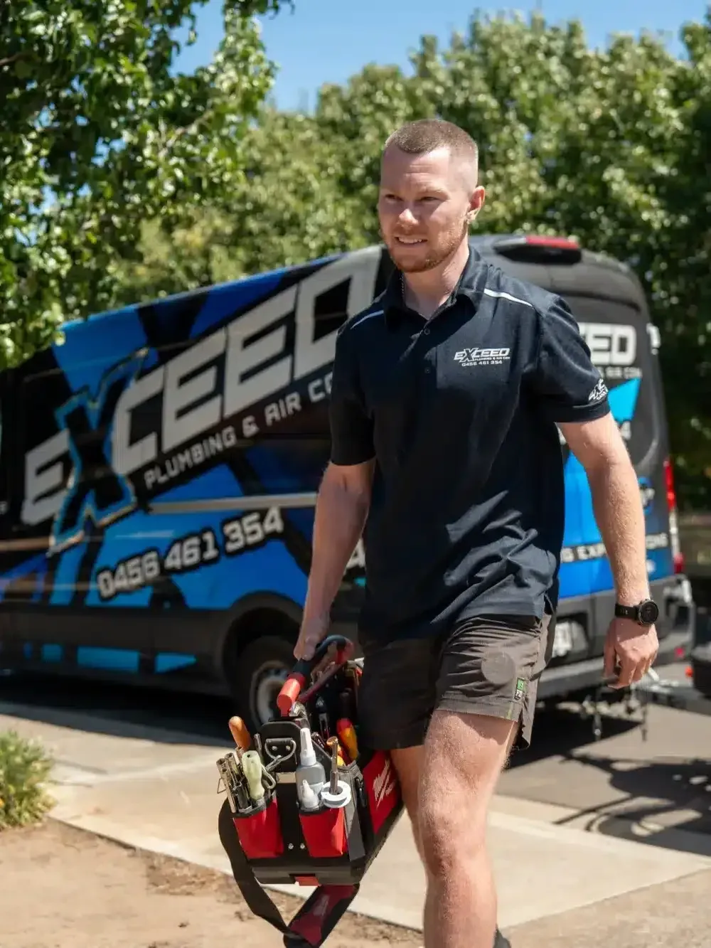 Local plumber arriving at a Belair home